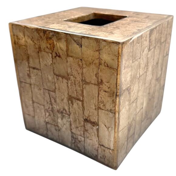 Natural Capiz Shell TISSUE BOX Square Tissues 6x6 Laminated Gold Brown Seashells - Picture 1 of 5